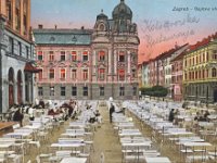 Hotel Esplanade, terasa, Starčevićev trg, u pozadini desno Gajeva ulica, oko 1930. godine